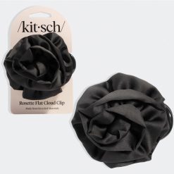 Satin Rosette Flat Cloud Clip in Black - Medium