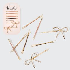 Metal Enamel Puffy & Bow Bobby Pins 8pc Set- Rosewood